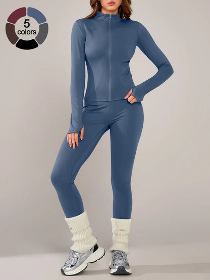 Women'S Sporty Two-Piece Set, Long Sleeve Jacket & Tight-Fit Pants, Breathable Outfit for Yoga, Fall Winter Gym Outdoor Running Clothes, Sportswear Set, Sweatsuit Set, Athleisure Sweatsuit