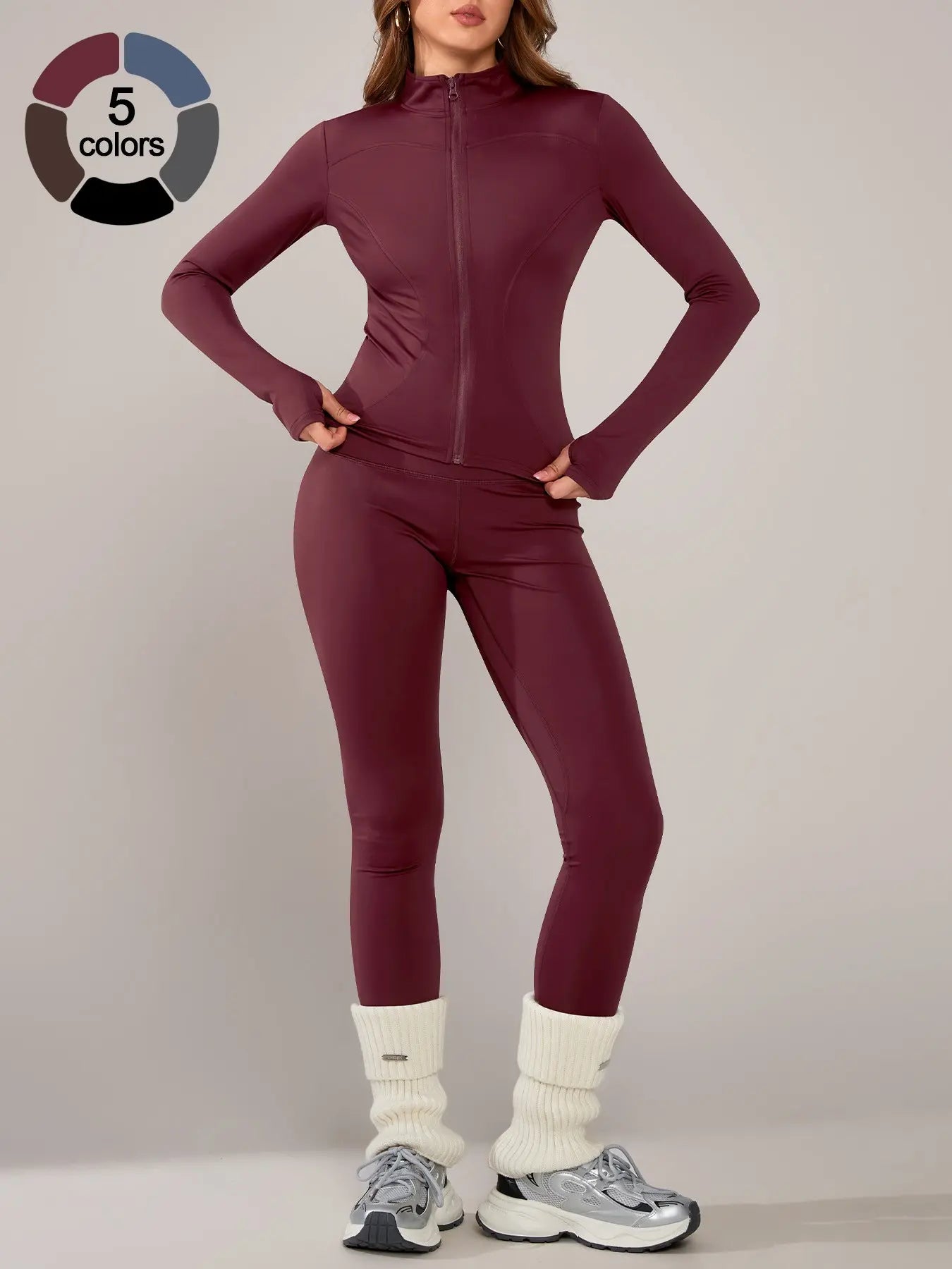 Women'S Sporty Two-Piece Set, Long Sleeve Jacket & Tight-Fit Pants, Breathable Outfit for Yoga, Fall Winter Gym Outdoor Running Clothes, Sportswear Set, Sweatsuit Set, Athleisure Sweatsuit